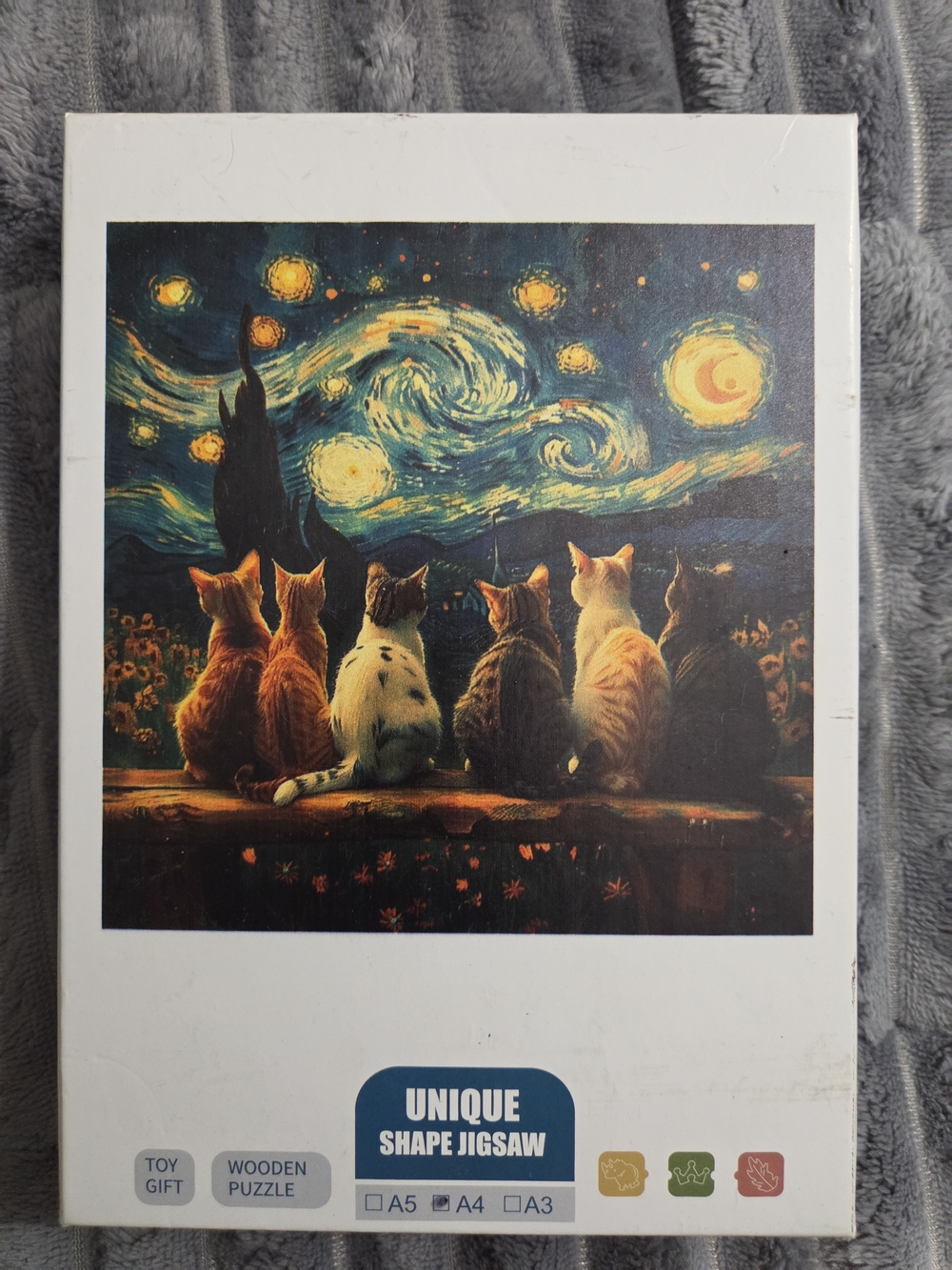 Unique Shape Wooden Jigsaw Puzzle - Cats Under Starry Sky